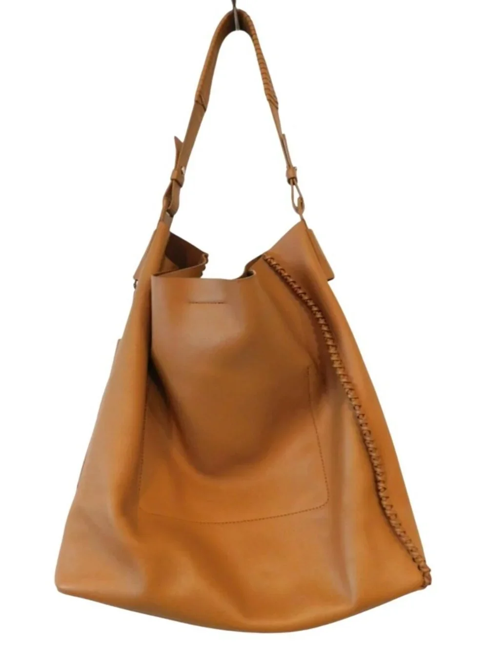 AllSaints Tan Leather Hobo Bag Whipstitch Shoulder Tote Boho Slouchy Large